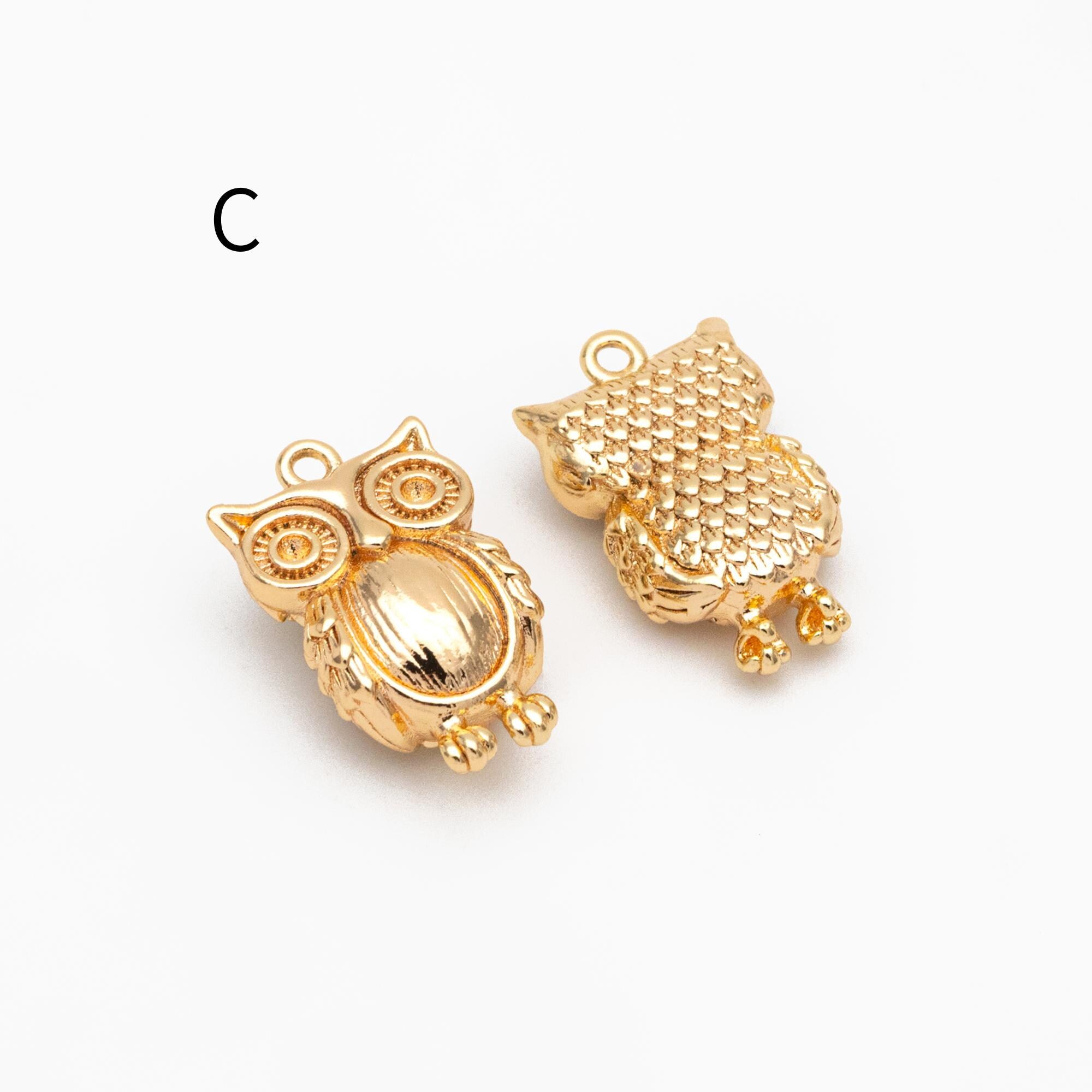 10pcs Gold Owl Charms , Real Gold plated Brass, Cute Owl Pendants (GB-176)